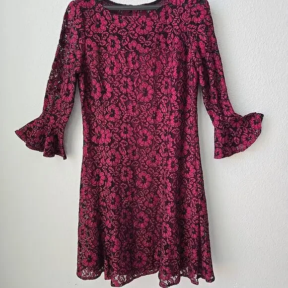 American Living Women's Lace Dress Sz 12 Bell Sleeve Bohemian NEW Stretch A-Line - Picture 2 of 11